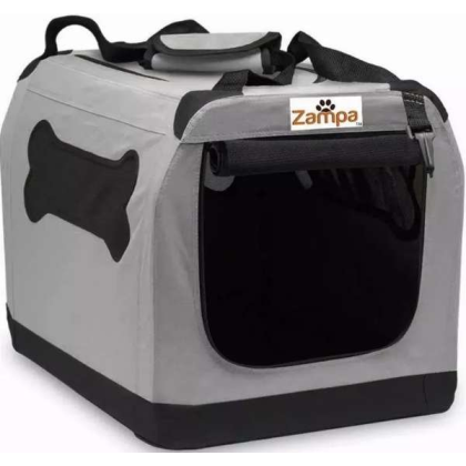 Grey - Zampa Pet Portable Crate, Comes with A Carrying Case - 19.5" x 13.5" x 13.5"