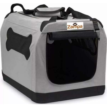 Grey - Zampa Pet Portable Crate, Comes with A Carrying Case - 32" x 23" x 23"