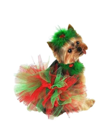 Red/Green - Red and Green Christmas Dog Tutu Skirt (Large) - Large