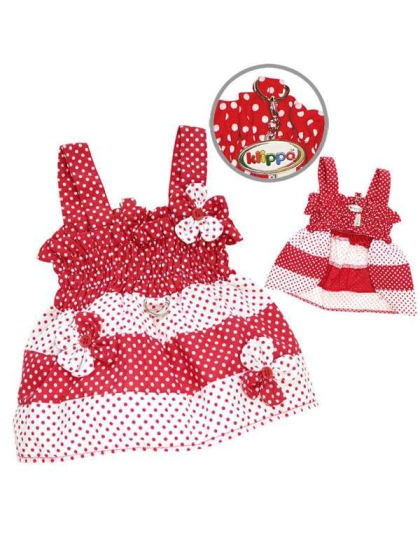 Red/White - Red & White Polka Dots Sundress with Contrasting Flowers - L