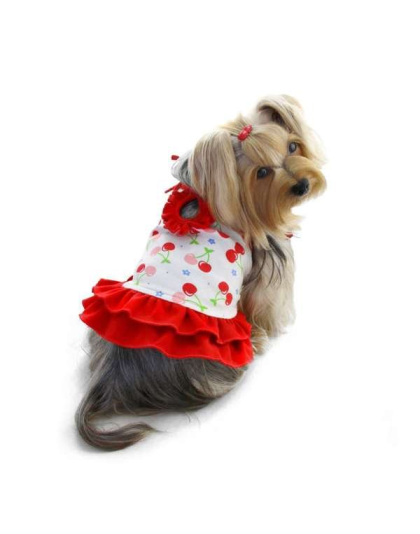 Red/White - Soft Knit Cotton Cherries Dress w/Shoulder Ties - XL