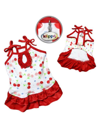 Red/White - Soft Knit Cotton Cherries Dress w/Shoulder Ties - XL