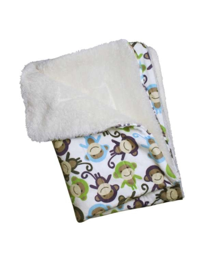 Blue - Ultra Soft Minky/Plush Monkey Blanket - One Size