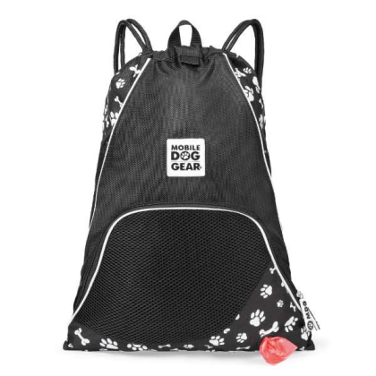 Black with White Paw Print - Mobile Dog Gear Dogssentials Drawstring Cinch Sack