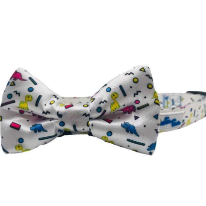 Dino Doggy White - Cutie Ties Dog Bow Tie - One Size