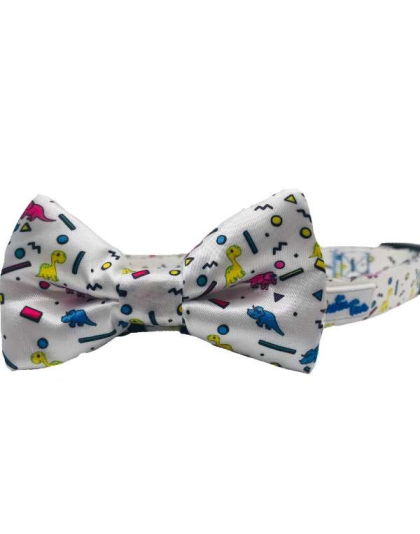 Dino Doggy White - Cutie Ties Dog Bow Tie - One Size