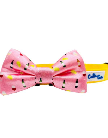 Wine & Cheese Pink - Cutie Ties Dog Bow Tie - One Size