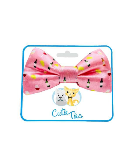 Wine & Cheese Pink - Cutie Ties Dog Bow Tie - One Size