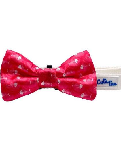 Fish Bone Red - Cutie Ties Dog Bow Tie - One Size