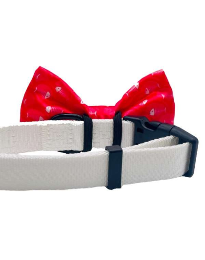 Fish Bone Red - Cutie Ties Dog Bow Tie - One Size
