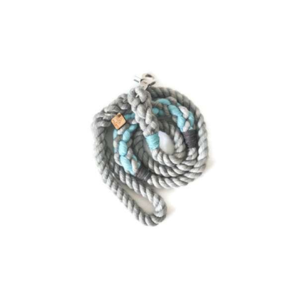 Grey and Aqua 2 - Rope Dog Leash - Traffic Lead (2 ft)