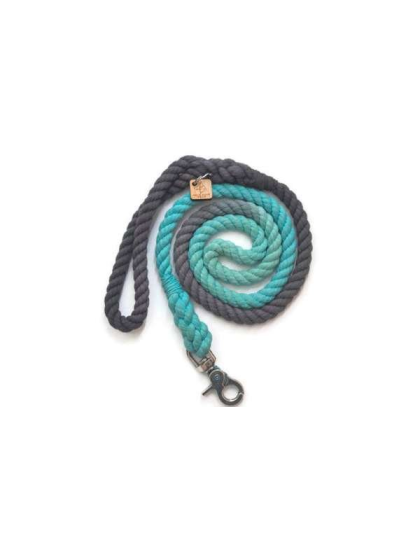 Grey and Aqua  - Rope Dog Leash - 6 ft