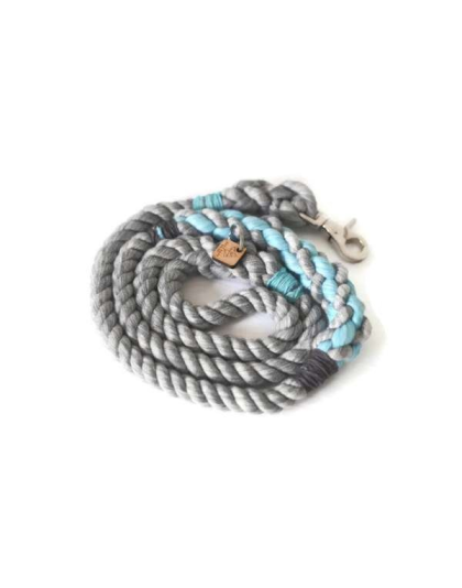 Grey and Aqua 2 - Rope Dog Leash - Traffic Lead (2 ft)