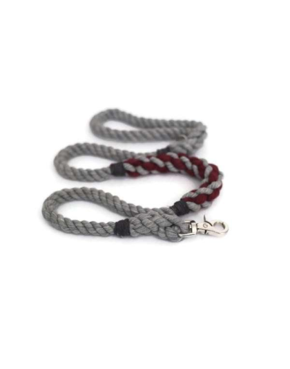 Grey and Burgundy  - Rope Dog Leash - Traffic Lead (2 ft)