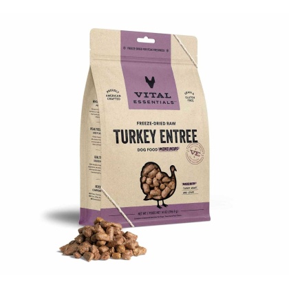 Vital Essentials(R) Freeze-Dried Raw Turkey Entree Dog Food Mini Nibs, - 14 oz