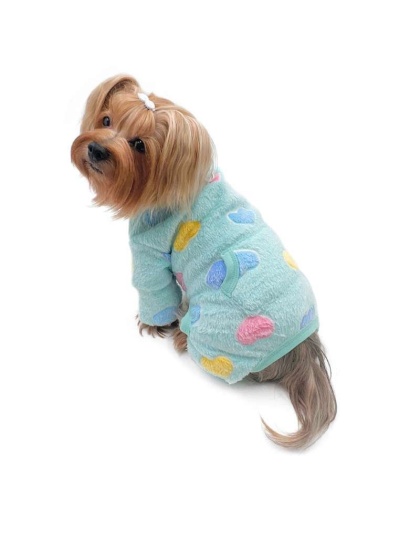 Blue - Ultra Plush Colorful Hearts Turtleneck Pajamas - L
