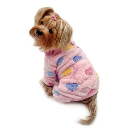 Pink - Ultra Plush Colorful Hearts Turtleneck Pajamas - L