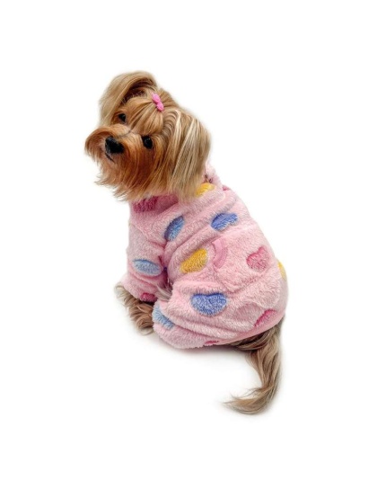 Pink - Ultra Plush Colorful Hearts Turtleneck Pajamas - L