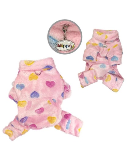 Pink - Ultra Plush Colorful Hearts Turtleneck Pajamas - S