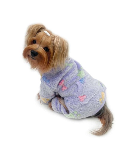 Purple - Ultra Plush Colorful Bones/Paws Turtleneck Pajamas - S