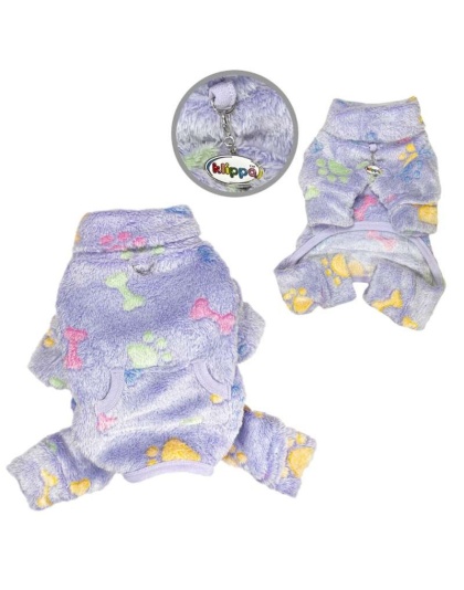 Purple - Ultra Plush Colorful Bones/Paws Turtleneck Pajamas - S