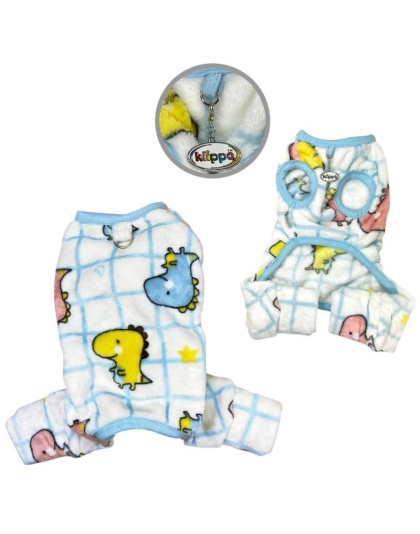 White - Ultra Plush Colorful Dinosaurs Front Sleeveless Pajamas - L