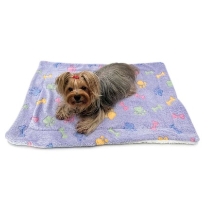 Purple - Ultra Plush Colorful Bones/Paws Blanket - 30" x 20"