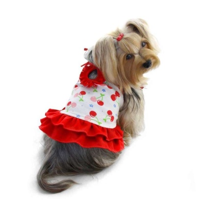 Red/White - Soft Knit Cotton Cherries Dress w/Shoulder Ties - L