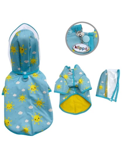 Blue - Clear View Happy Sunshine Raincoat with Fleece Lining and Detachable Hood - XS