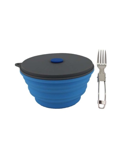 Mr. Peanut's Collapsible Silicone Camping Bowl with Lid & Foldable Fork - 30oz