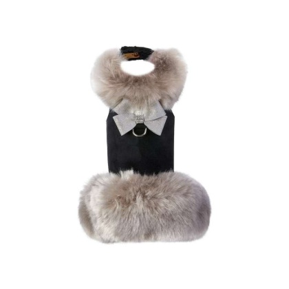 Black - Susan Lanci Designs Platinum Glitzerati Nouveau Bow Silver Fox Faux Fur Coat - XS