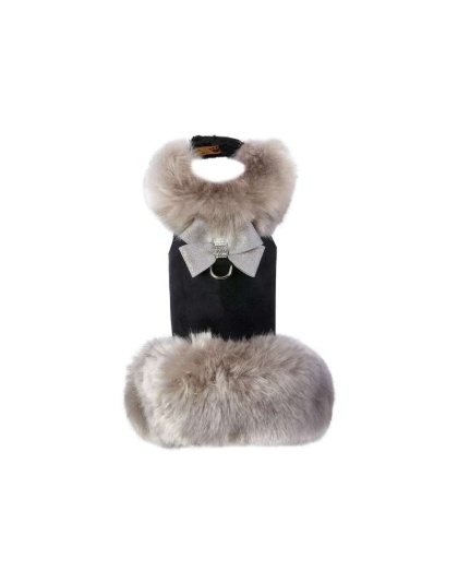 Black - Susan Lanci Designs Platinum Glitzerati Nouveau Bow Silver Fox Faux Fur Coat - XS