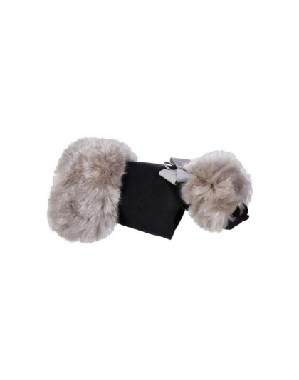 Black - Susan Lanci Designs Platinum Glitzerati Nouveau Bow Silver Fox Faux Fur Coat - Small