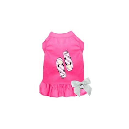 PINK - My Favorite Fuzzy Flip Flops Dog Dress - X Small