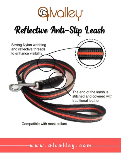 Black  Line - Reflective Anti-Slip Snap Leash (6ft x 1 in) - 6ft x 1 in