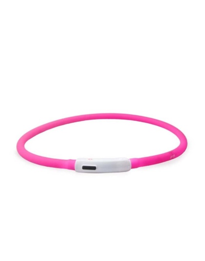 Pink - Silicone Cuttable LED Illuminated Dog Collar - USB Rechargeable