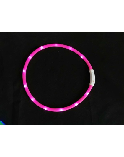 Pink - Silicone Cuttable LED Illuminated Dog Collar - USB Rechargeable