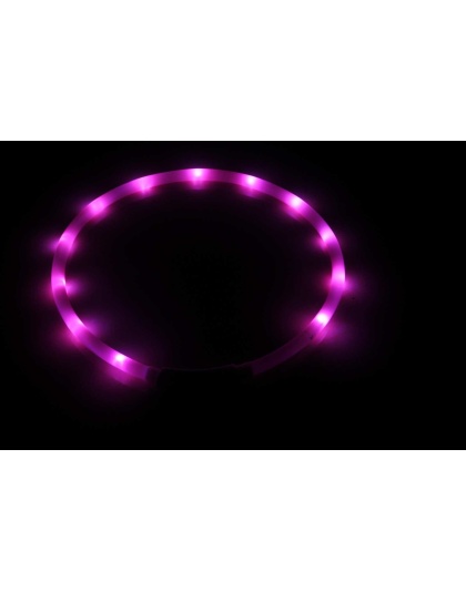 Pink - Silicone Cuttable LED Illuminated Dog Collar - USB Rechargeable
