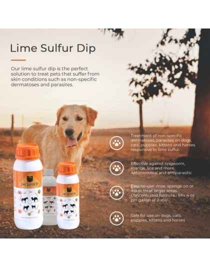Lime Sulfur Dip - Pet and Veterinary Solution for Dermatitis, Mange, Ringworm and other Parasites - 8 fl oz