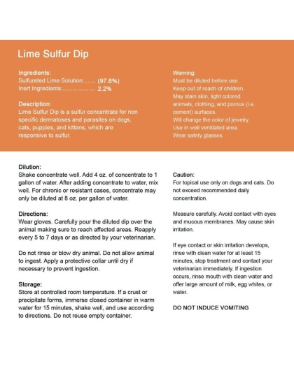 Lime Sulfur Dip - Pet and Veterinary Solution for Dermatitis, Mange, Ringworm and other Parasites - 8 fl oz