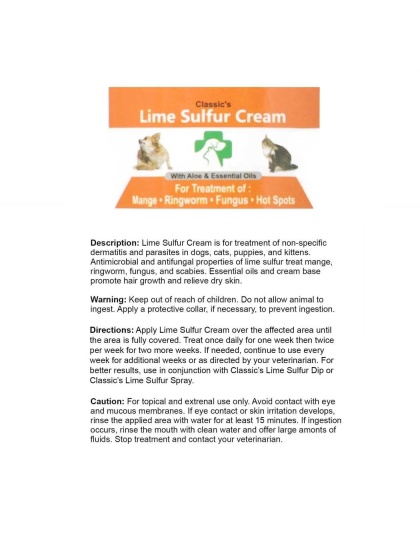Classic's Lime Sulfur Pet Skin Cream - Pet Care and Veterinary Treatment for Itchy and Dry Skin - 2 oz