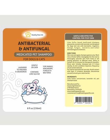 Classic's Medicated Pet Shampoo - Veterinary Treatment Against Ringworm, Mange, Lice, and Dry Skin - 8 fl oz