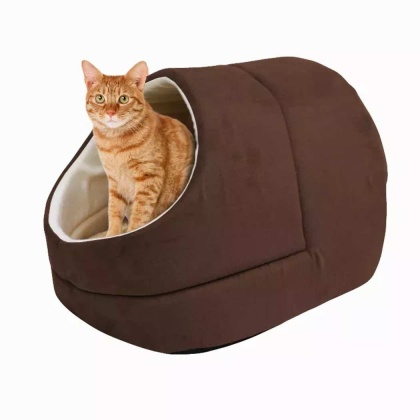 Coffee - GOOPAWS Cat Cave for Cat and Warming Burrow Cat Bed, Pet Hideway Sleeping Cuddle Cave - 18" x14" x12"