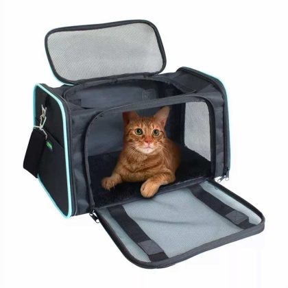 Black / Blue - GOOPAWS Soft-Sided Kennel Pet Carrier for Small Dogs, Cats, Puppy, Airline Approved Cat Carriers Dog Carrier Collapsible, Travel Handbag & Car Seat - 17" x 10" x 11.5"