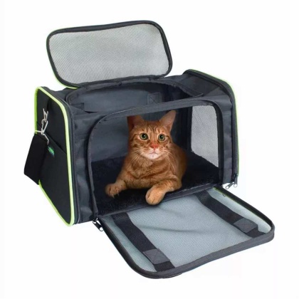 Black / Green - GOOPAWS Soft-Sided Kennel Pet Carrier for Small Dogs, Cats, Puppy, Airline Approved Cat Carriers Dog Carrier Collapsible, Travel Handbag & Car Seat - 17" x 10" x 11.5"