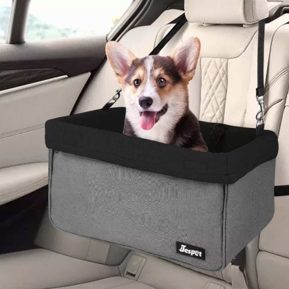 Black - JESPET & GOOPAWS Dog Booster Seats for Cars, Portable Dog Car Seat Travel Carrier with Seat Belt for 24lbs Pets - 16" L x 13" D x 9" H