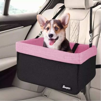 Pink - JESPET & GOOPAWS Dog Booster Seats for Cars, Portable Dog Car Seat Travel Carrier with Seat Belt for 24lbs Pets - 16" L x 13" D x 9" H