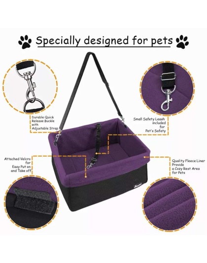 Purple - JESPET & GOOPAWS Dog Booster Seats for Cars, Portable Dog Car Seat Travel Carrier with Seat Belt for 24lbs Pets - 16" L x 13" D x 9" H