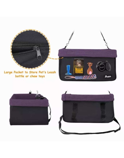Purple - JESPET & GOOPAWS Dog Booster Seats for Cars, Portable Dog Car Seat Travel Carrier with Seat Belt for 24lbs Pets - 16" L x 13" D x 9" H
