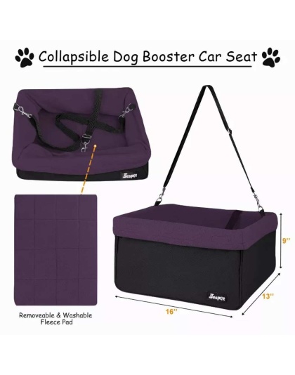Purple - JESPET & GOOPAWS Dog Booster Seats for Cars, Portable Dog Car Seat Travel Carrier with Seat Belt for 24lbs Pets - 16" L x 13" D x 9" H